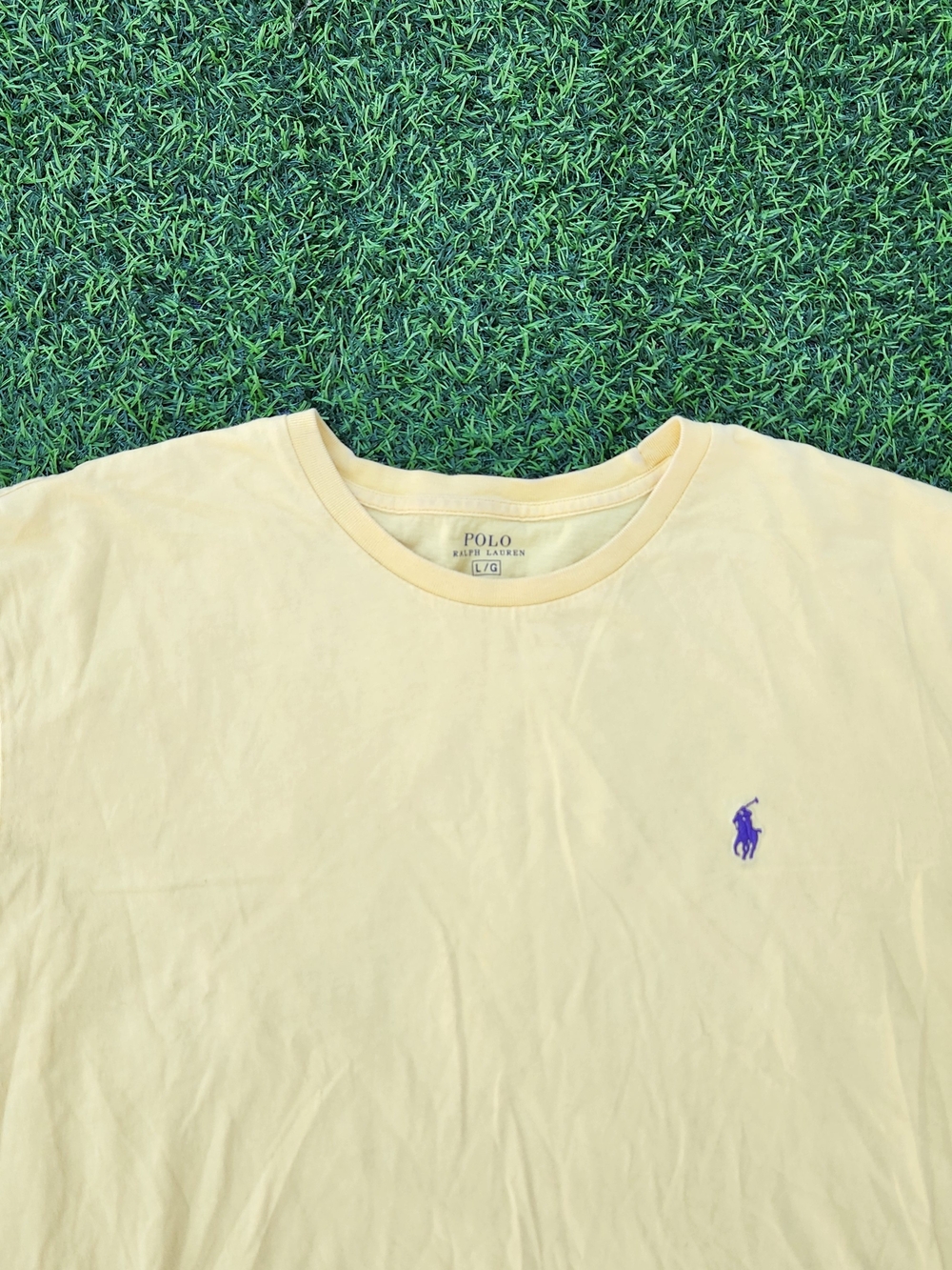Polo by Ralph Lauren Men’s Cream Crew Neck T-Shirt with Purple Pony Size L